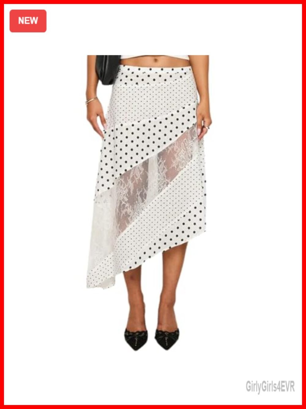 Lace Patchwork Maxi Skirt Low Waist Asymmetrical Hem Flowy Midi Skirt